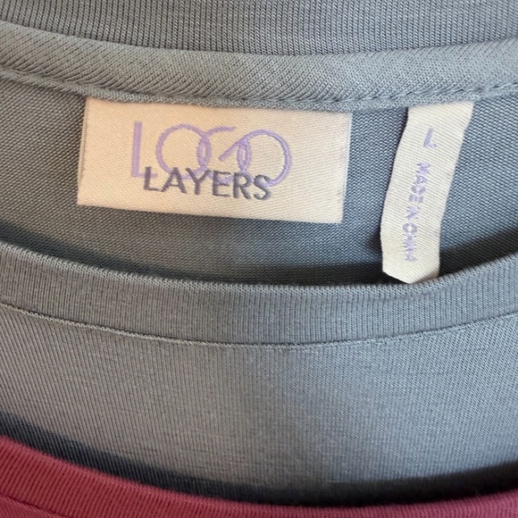 LOGO LAYERS by Lori Goldstein 2 Piece Tank Set Mesh Hem Soft Plum Blue Gray EUC - Picture 3 of 15